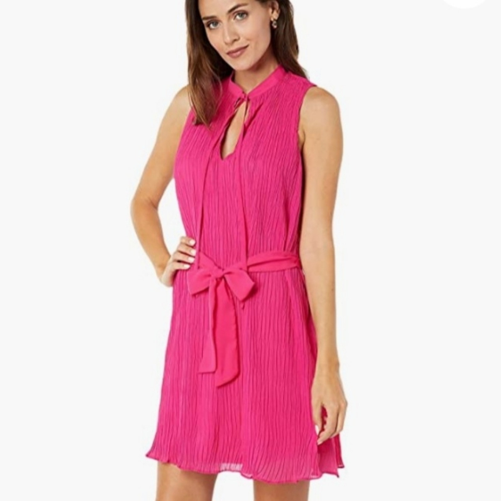 New Laundry By Shelli Segal Hot Pink Tie Waist Dress Women's Sz 10 Nwt